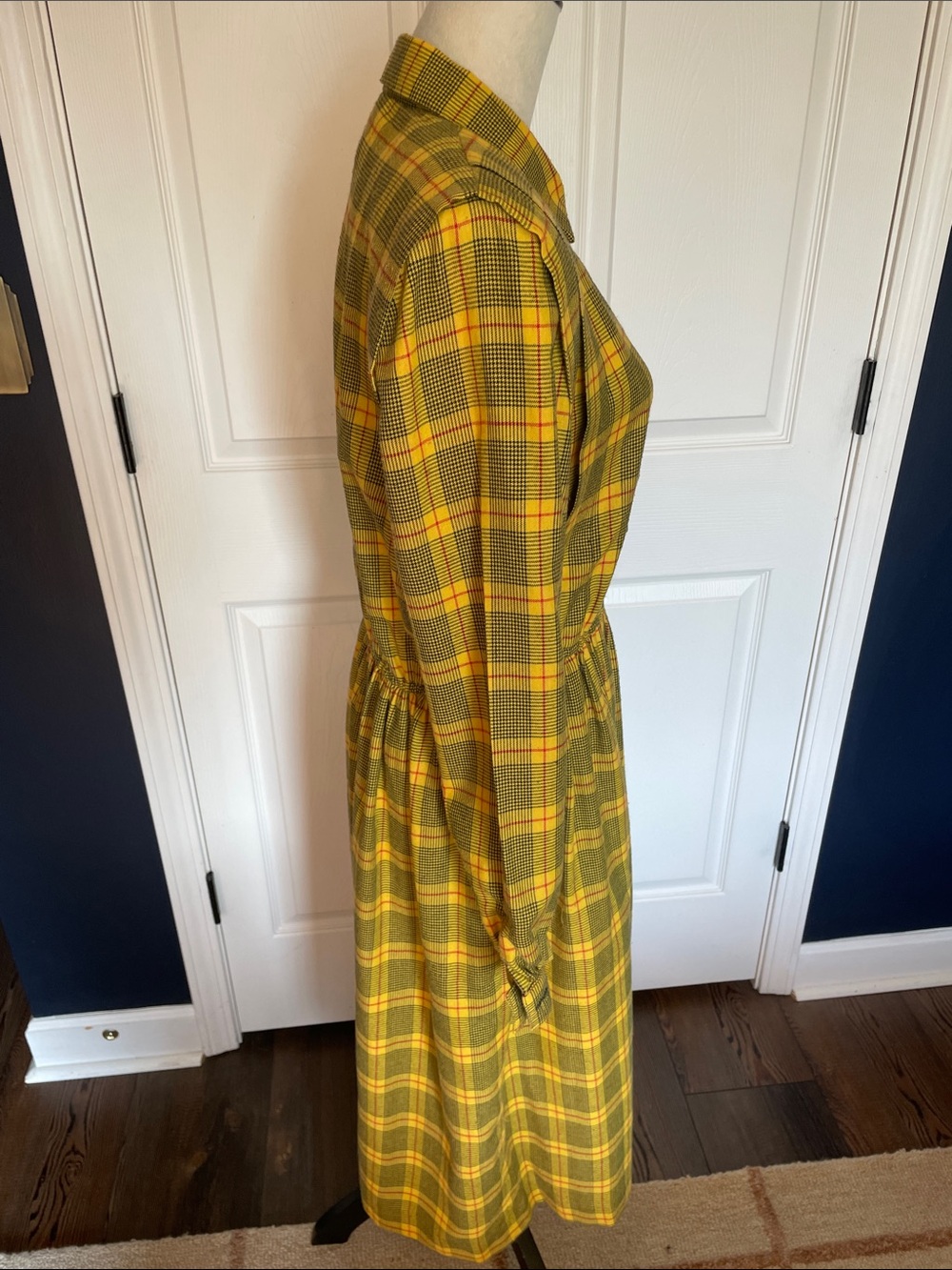 VTG R&K Originals Yellow Plaid Shirt Dress Long Sleeve Belted Midi Size 8 - Picture 5 of 12